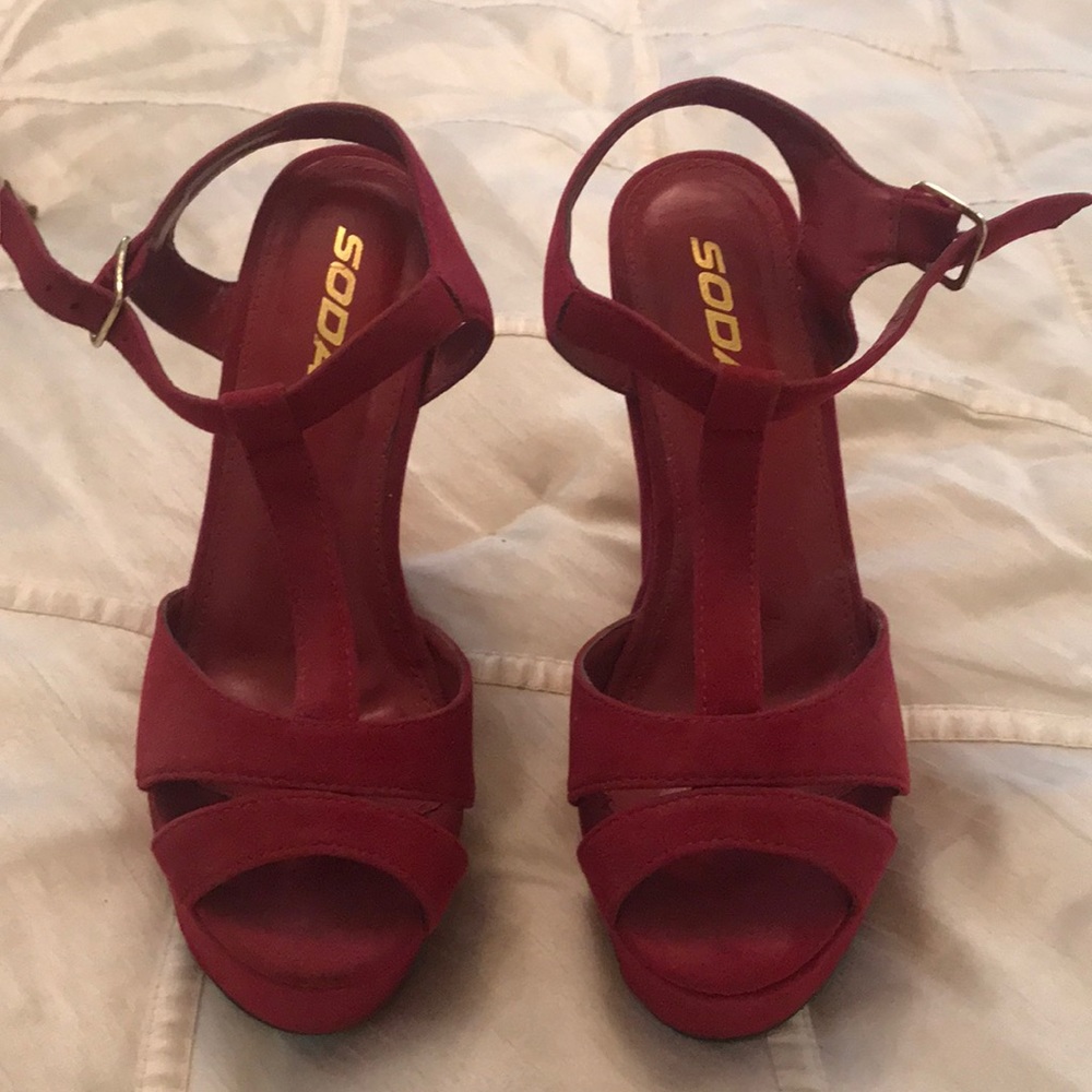 Soda Red Wedge Sandals with Crisscross Straps